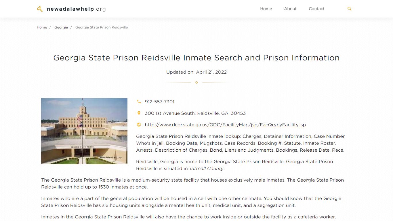 Georgia State Prison Reidsville Inmate Search, Visitation ...